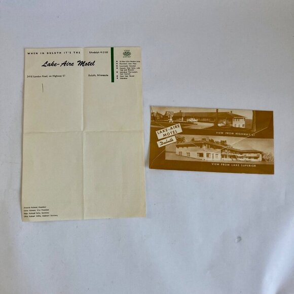 Vintage Lake-Aire Motel Duluth, MN Stationary Paper & Envelope Minnesota Hotel - Picture 1 of 9